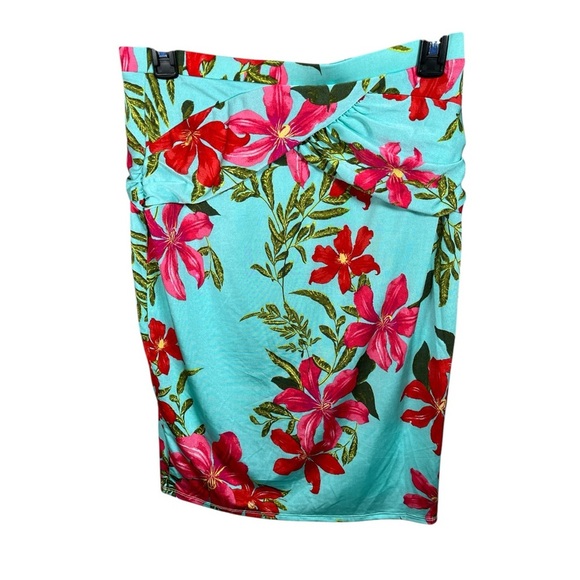 Guess Katalina Ruched Knee Length Pencil Skirt Floral Silky Summer Vacation Slim - Picture 4 of 10